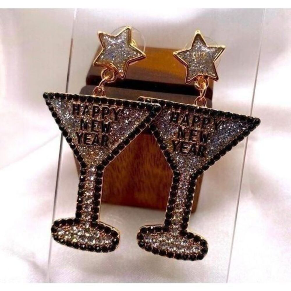 Heavy Bold Statement happy New Year Dangle Earrings